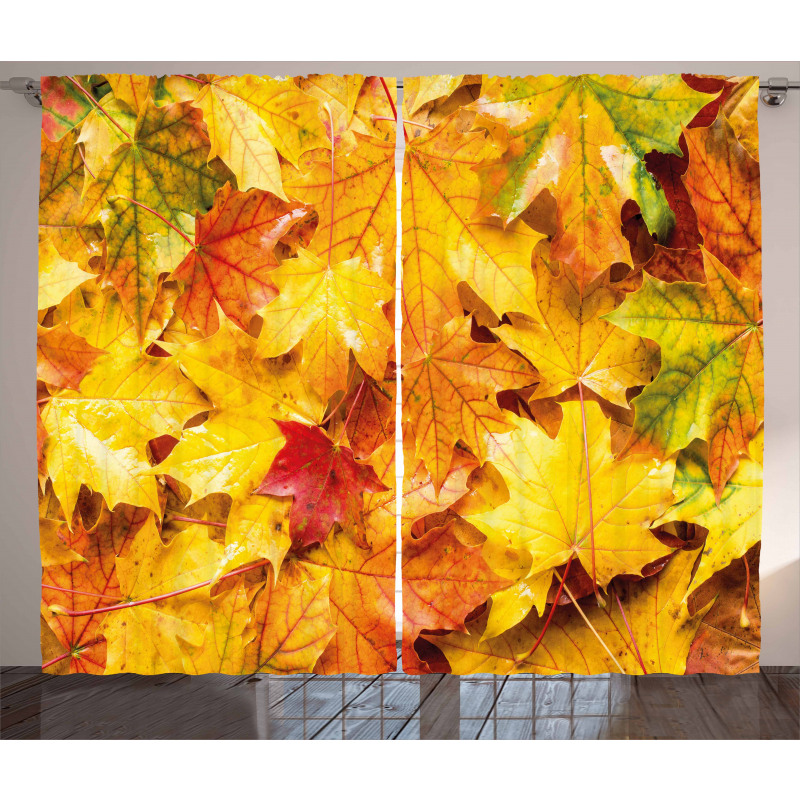 Wet Maple Leaves Nature Curtain