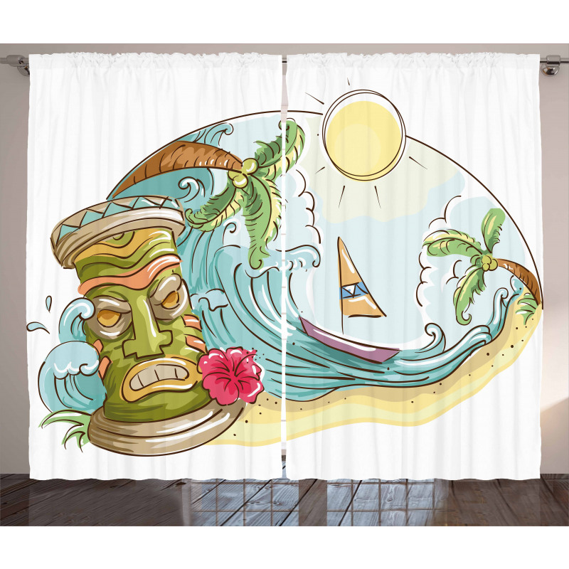 Cartoon Beach Curtain