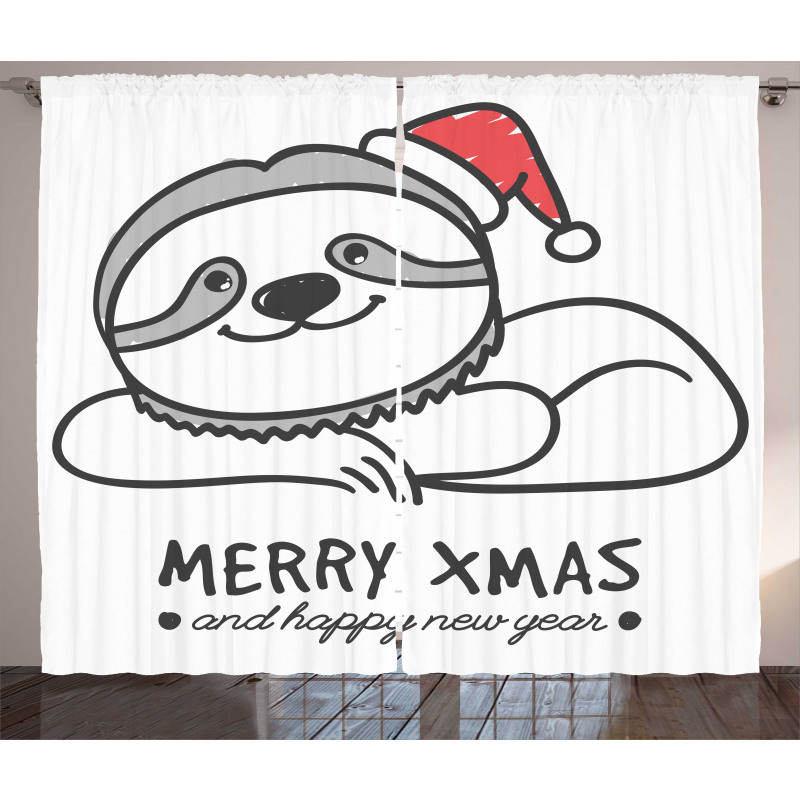 Sloth Christmas Hat Curtain