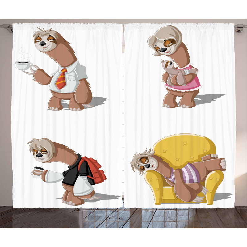 Lazy Sloth Family Cartoon Curtain