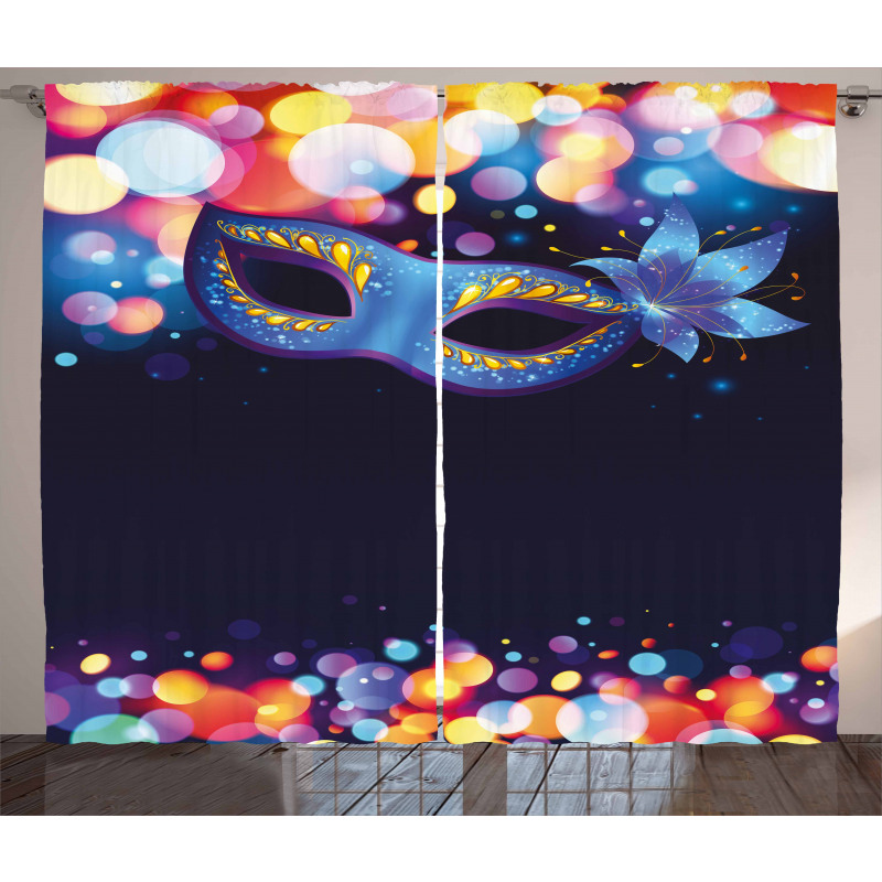 Vivid Blue Carnival Mask Curtain