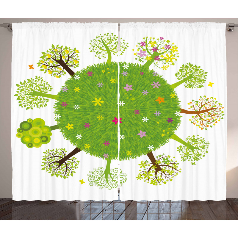 Various Green Trees Bloom Curtain