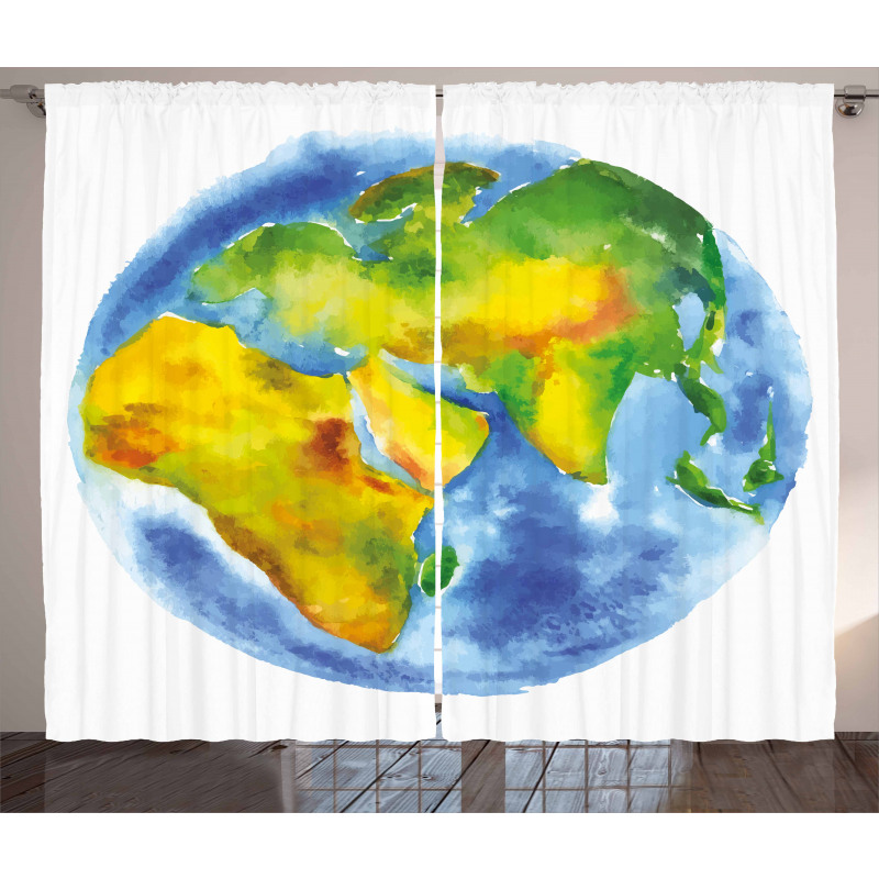 Globe of Earth Watercolors Curtain