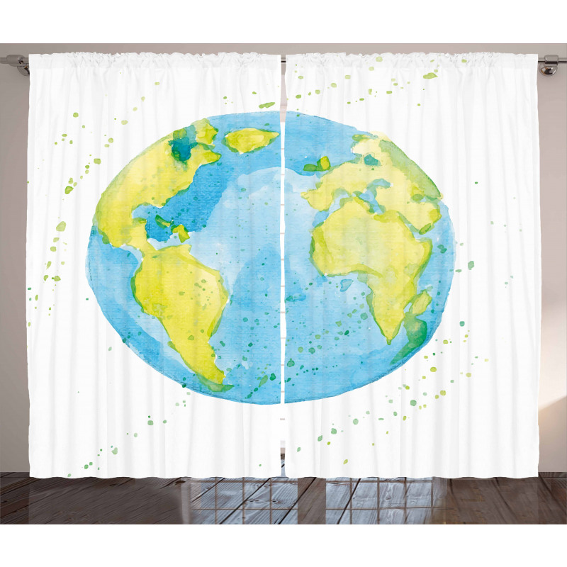 Watercolor Style Planet Curtain
