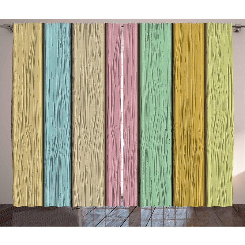 Colorful Wooden Planks Curtain