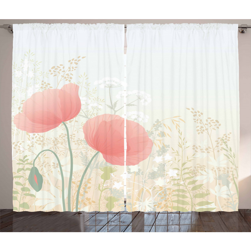 Wild Poppy Blooms Rural Curtain