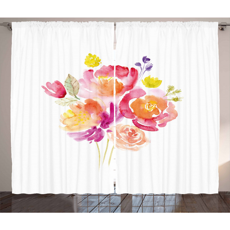 Watercolor Rose Bouquet Curtain