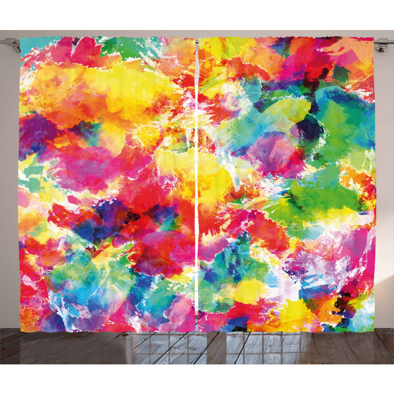 Vivid Messy Watercolors Curtain