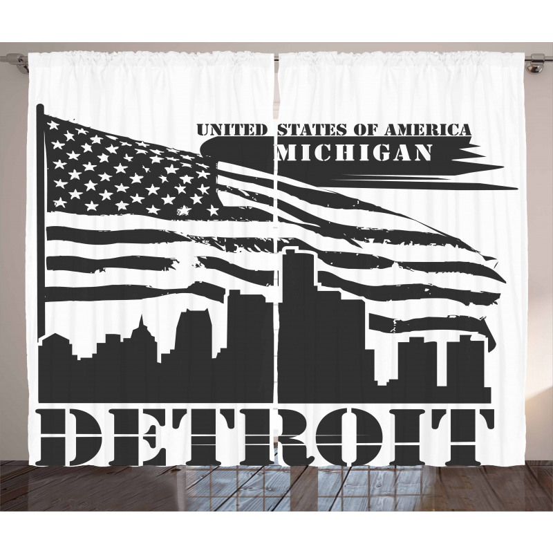 USA Flag Grunge City Curtain