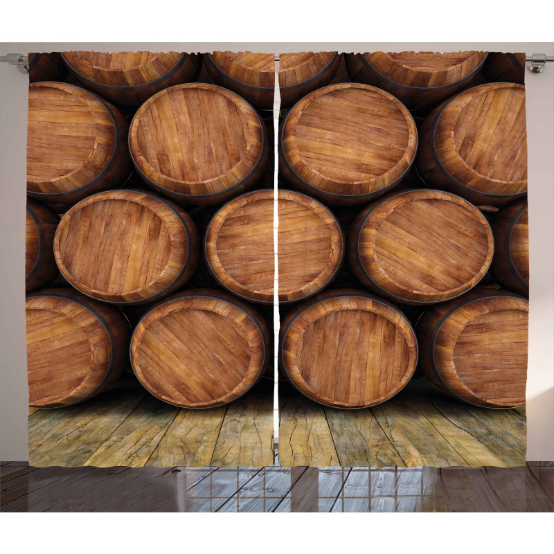 Wall of Wooden Barrels Curtain