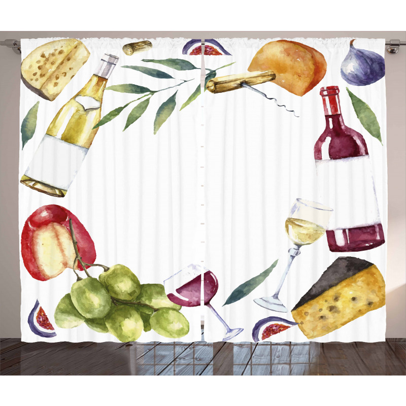 Watercolor Food Wine Frame Curtain
