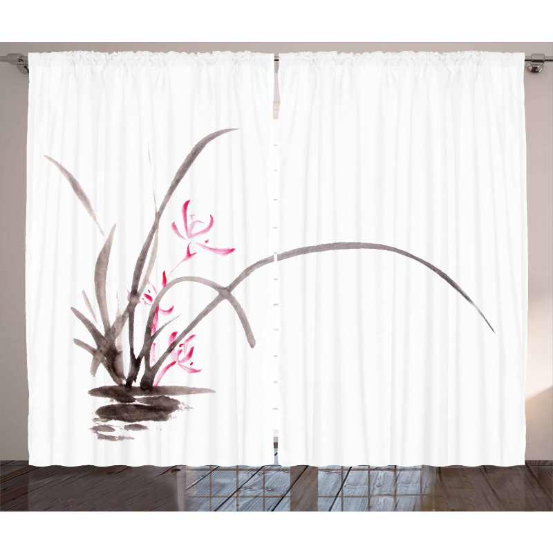 Traditional Ink Orchid Curtain
