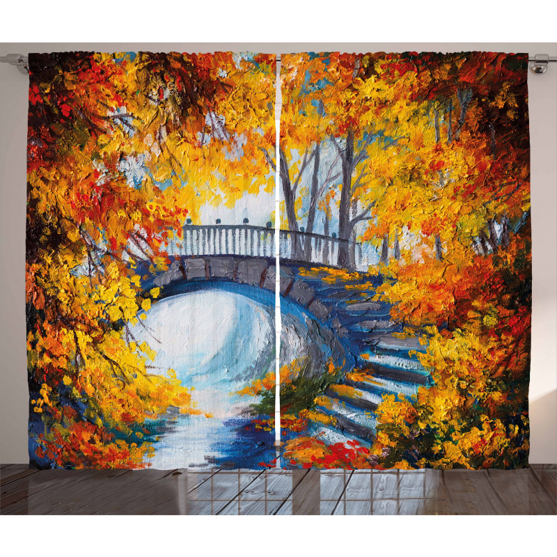 Autumn Forest with Bridge Curtain