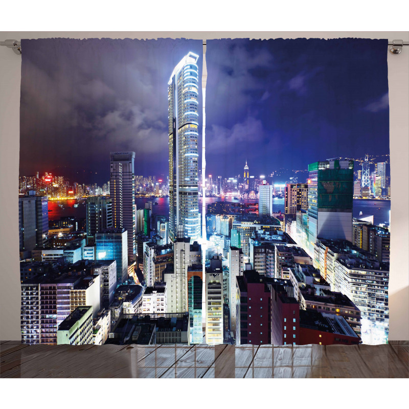 Downtown Hong Kong Night Curtain