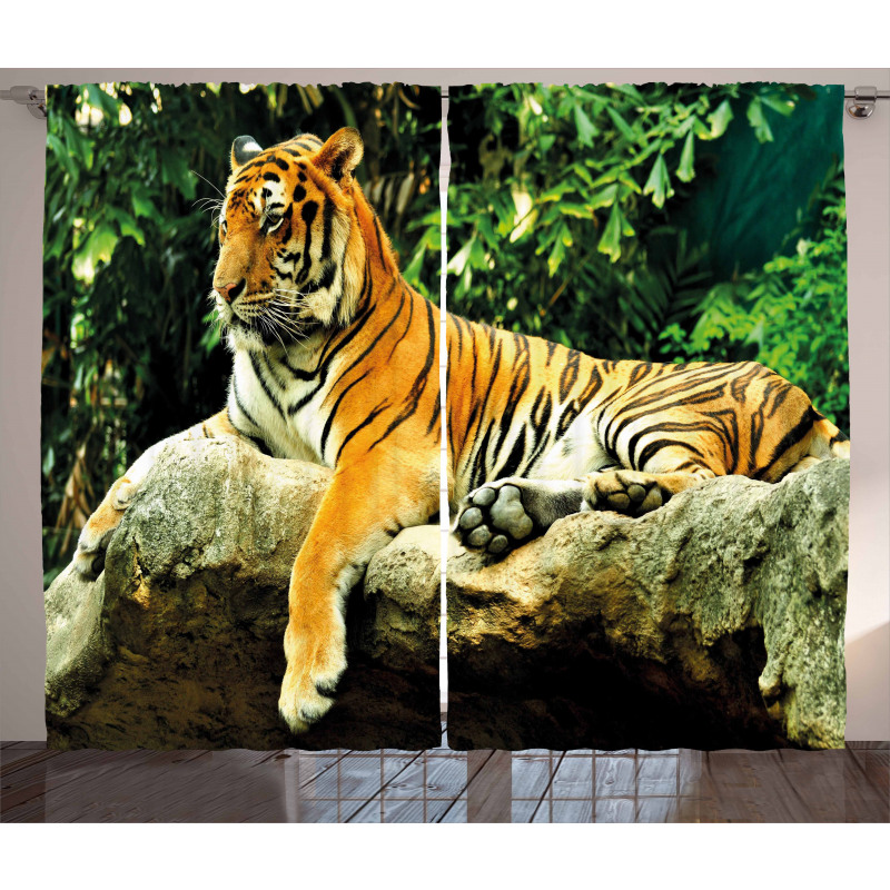 Big Cat Resting in Forest Curtain