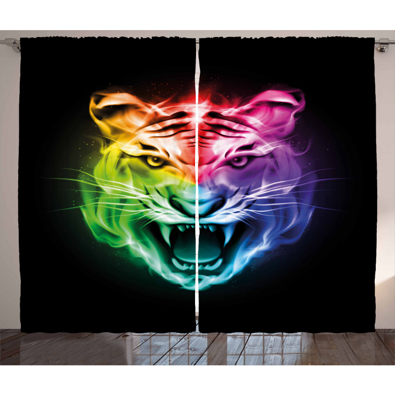 Abstract Feline Colorful Curtain
