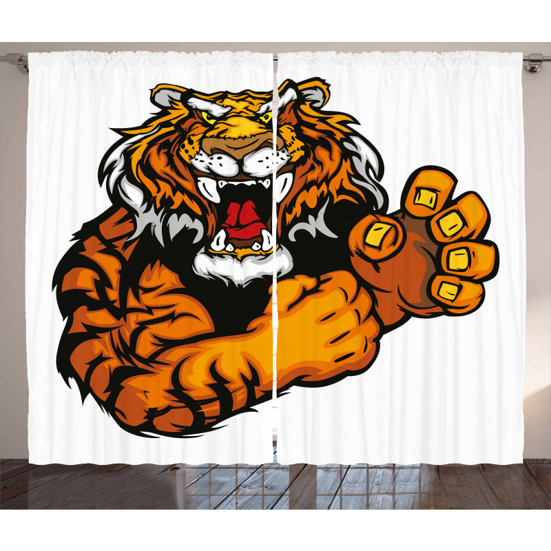 Cartoon Angry Wild Cat Curtain