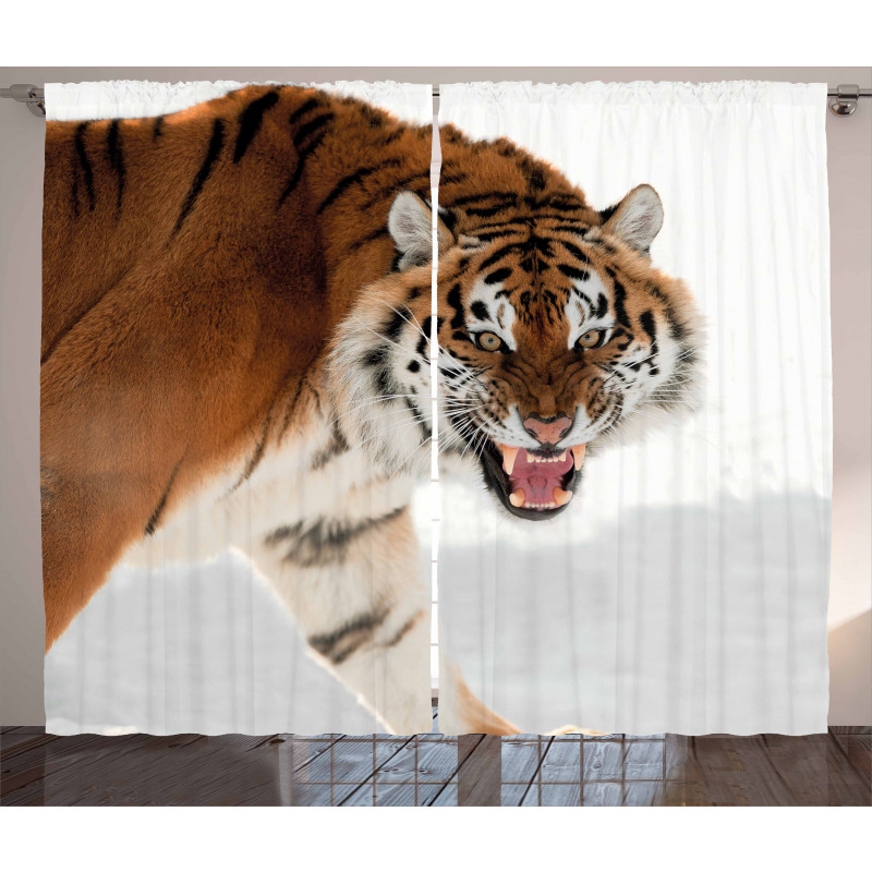 Panthera on Snow Close Curtain