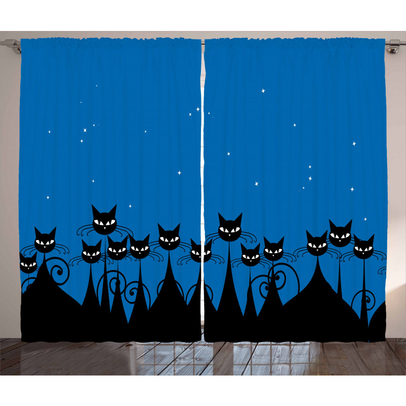 Black Cats Starry Sky Curtain