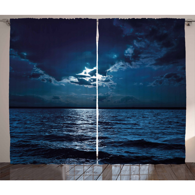 Dramatic Sky Moon Ocean Curtain
