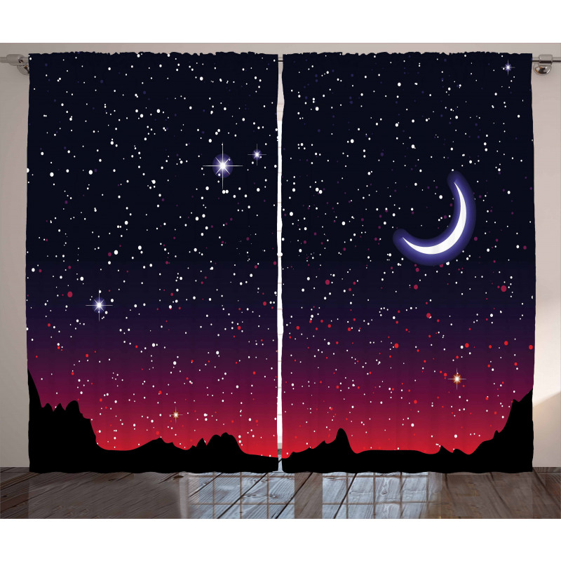 Red Sky Starry Landscape Curtain