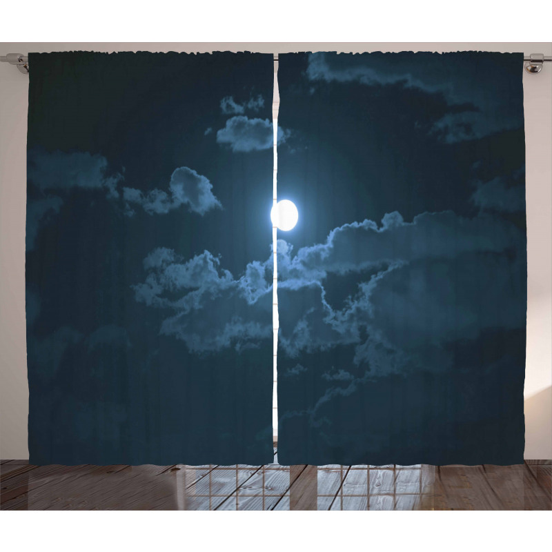 Full Moon Dark Clouds Fog Curtain