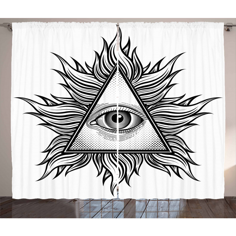 Triangles Tattoo Style Pattern Curtain