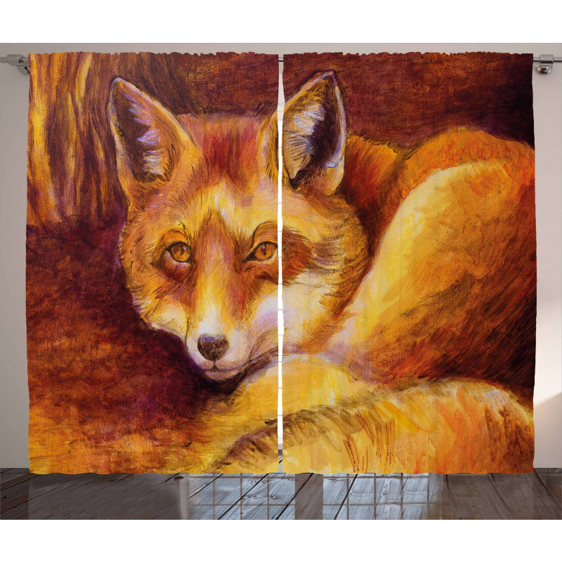 Vibrant Art Fox Resting Curtain