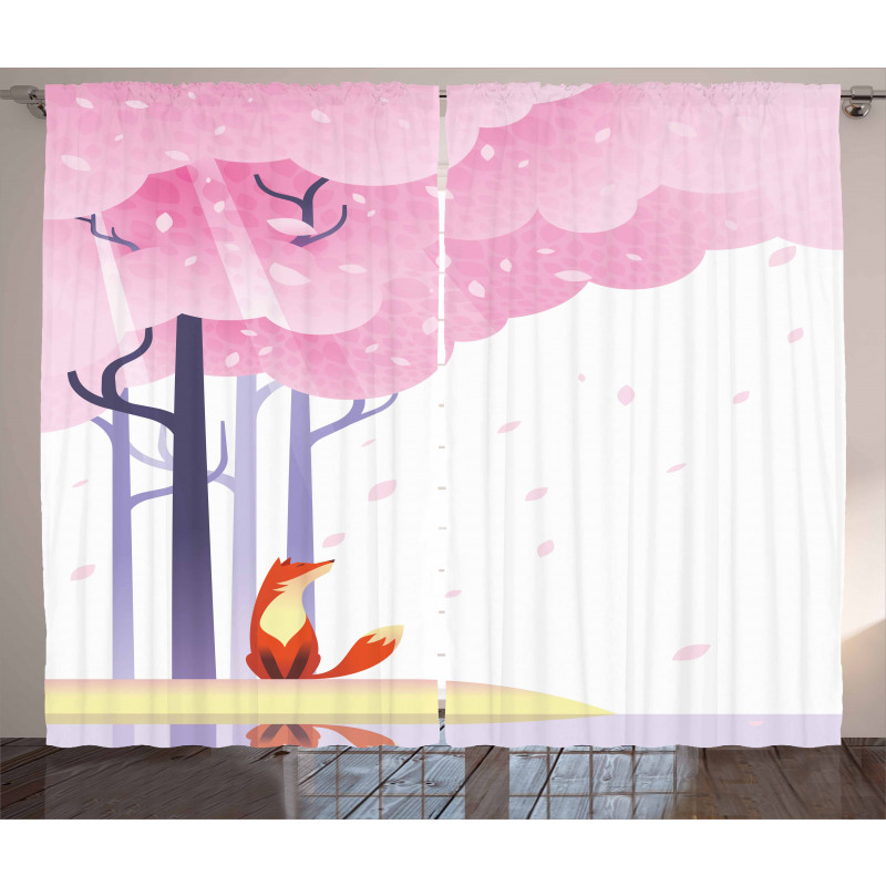 Spring Pink Sakura Idyllic Curtain