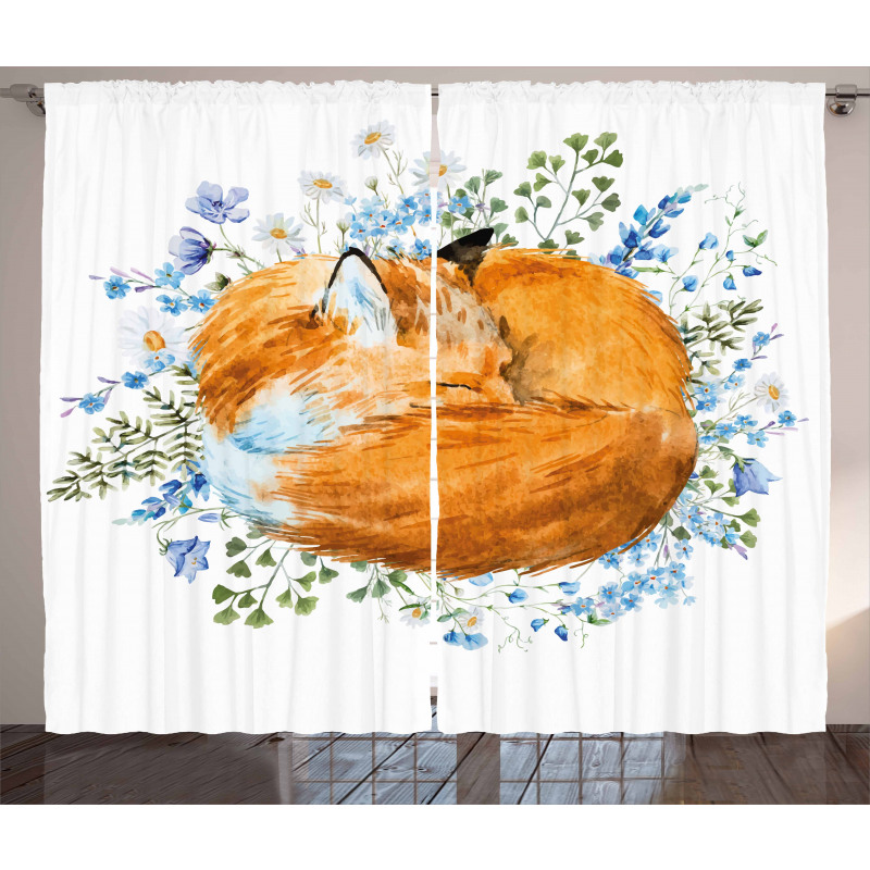 Sleeping Fox Watercolors Curtain