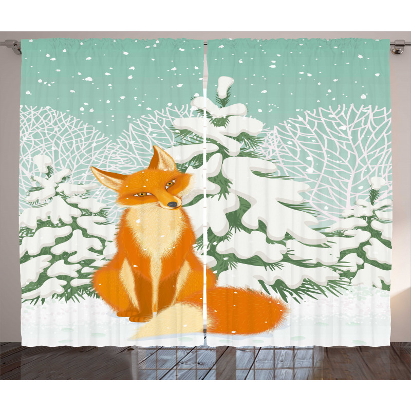 Red Fox Winter Forest Xmas Curtain