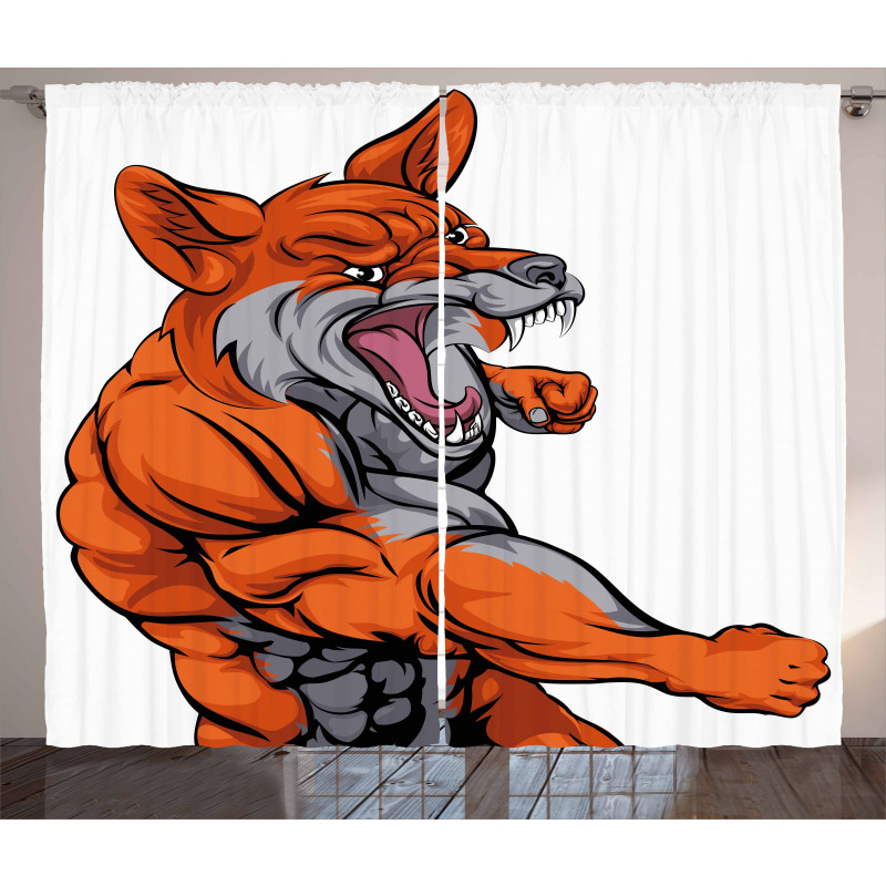 Muscular Sports Fox Mascot Curtain