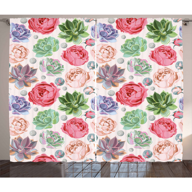 Peony Roses and Cactus Curtain