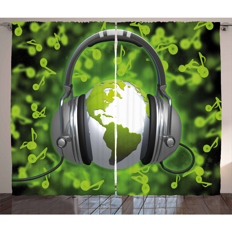 Headphones Music Globe Curtain