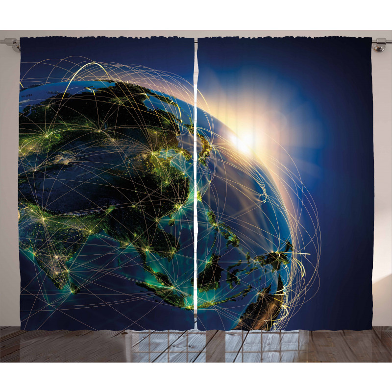Vivid Globe Space Network Curtain