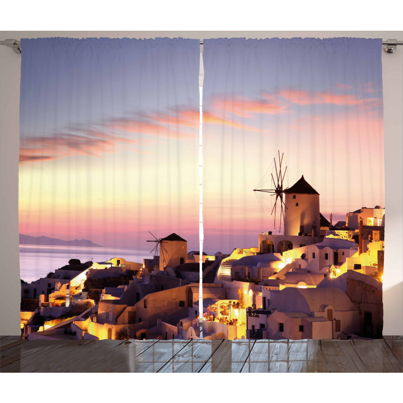 Santorini Greece View Curtain