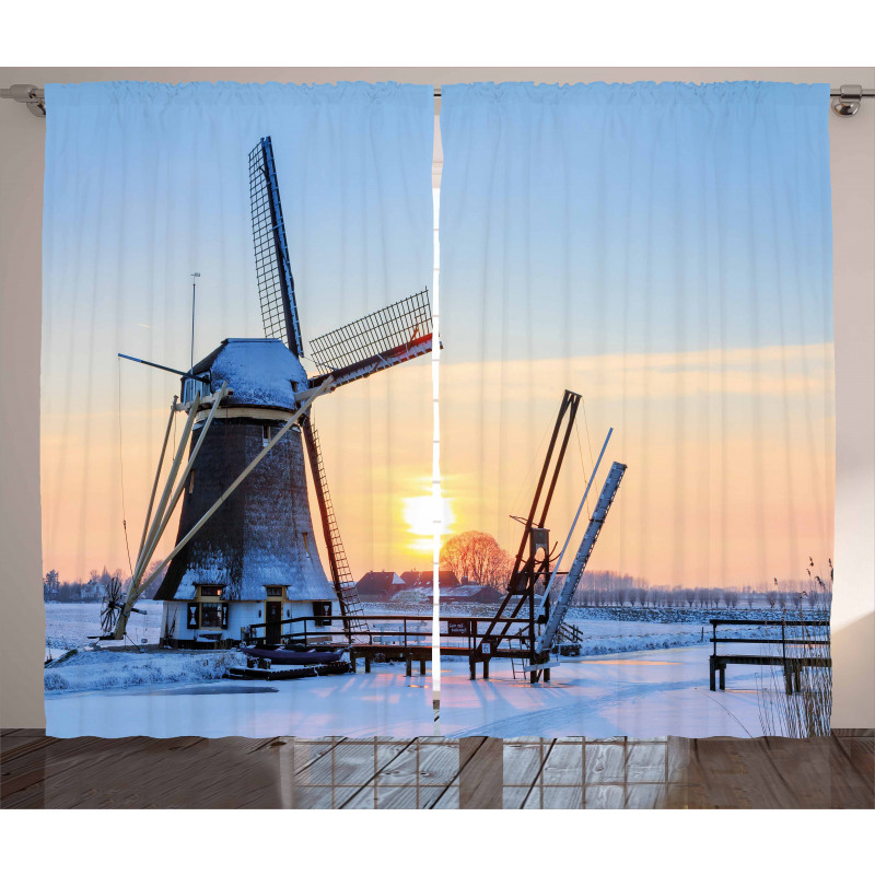 Icy Dutch River Sunset Curtain