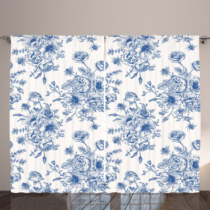 Blue Floral Corsage Curtain