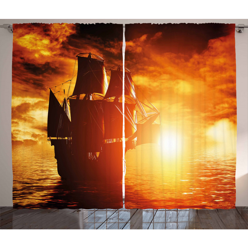 Ship Sunset Curtain