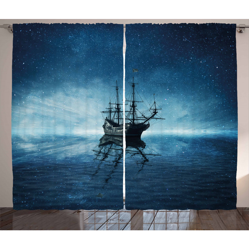 Night Sky Ocean Curtain
