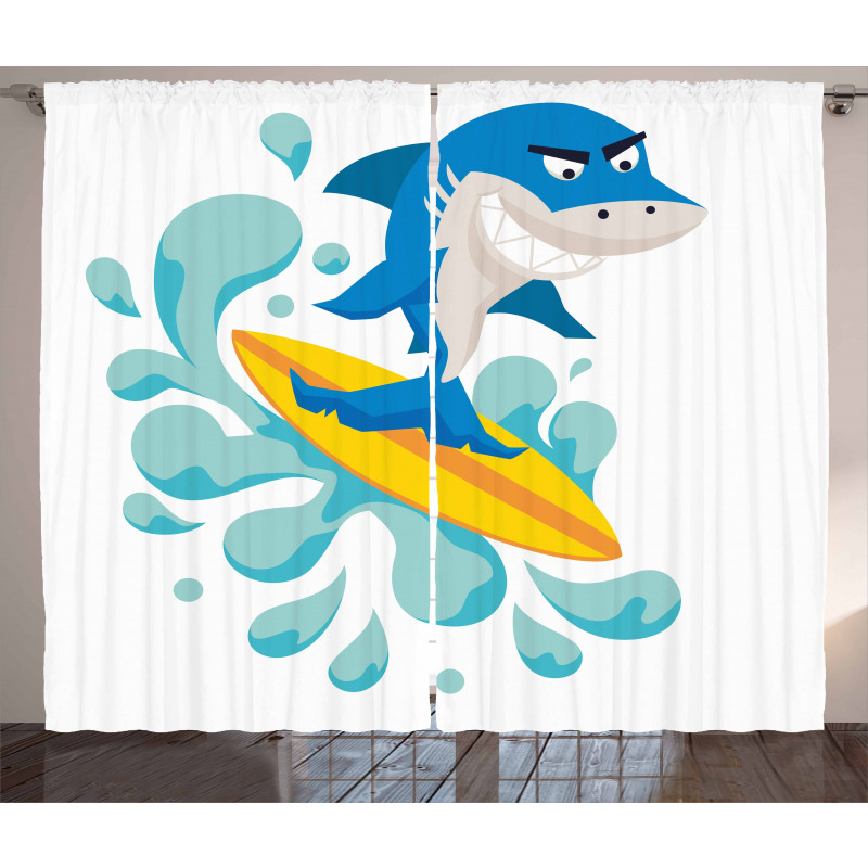 Funny Shark Surf Curtain