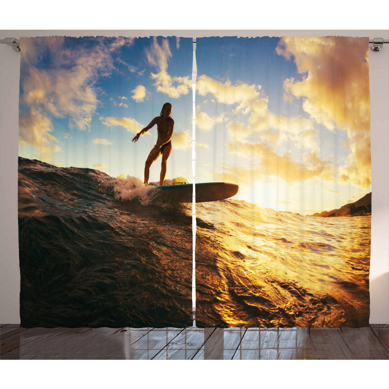 Sunset Surf Woman Curtain