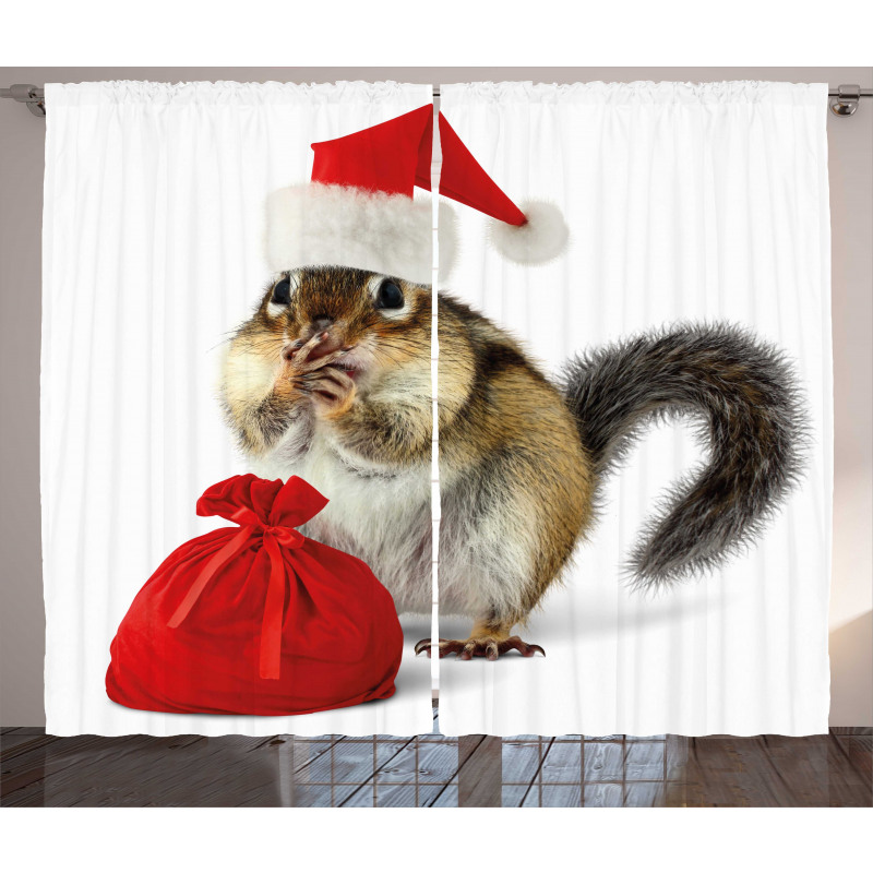 Chipmunk in Santa Hat Curtain