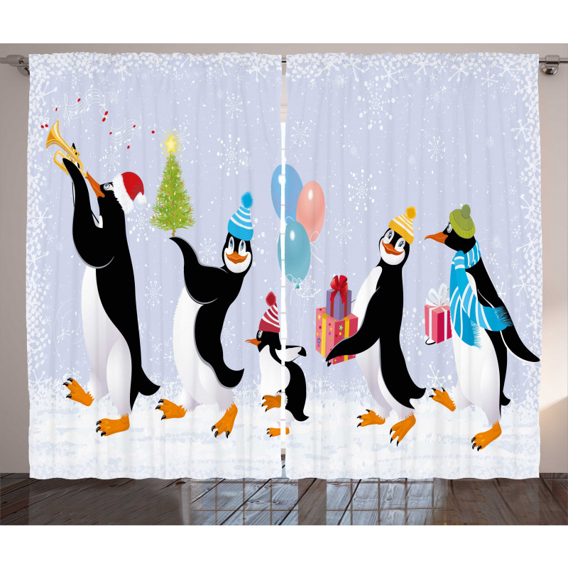 Penguins in Caps Curtain