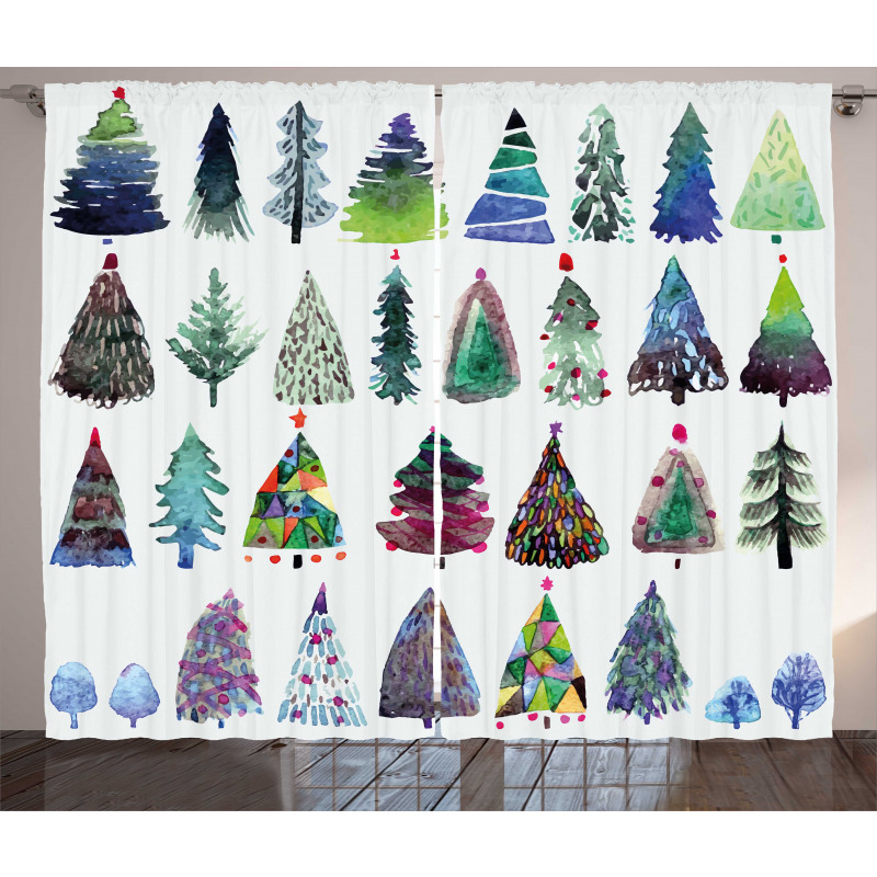 Watercolor Fir Trees Curtain