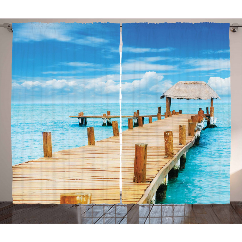 Tropic Seascape Wooden Jetty Curtain