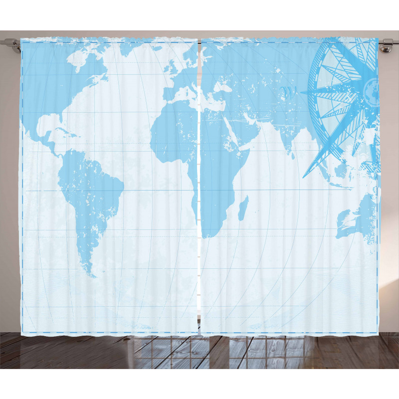 Old Compass Blue Grunge Curtain