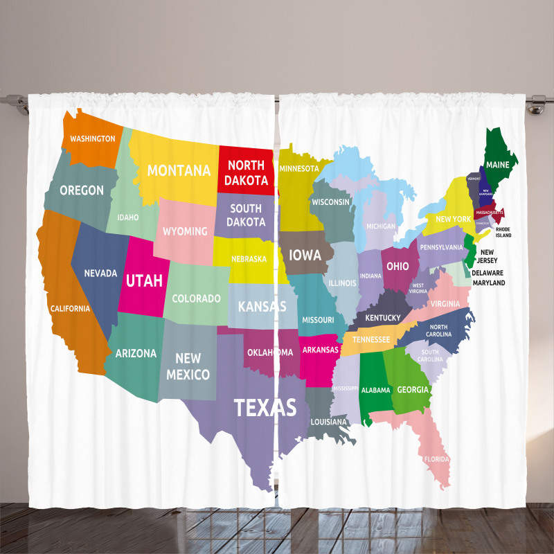 USA Map Colorful States Curtain