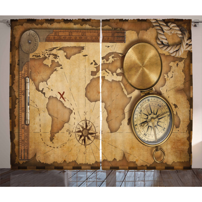 Aged Antique Treasure Map Curtain