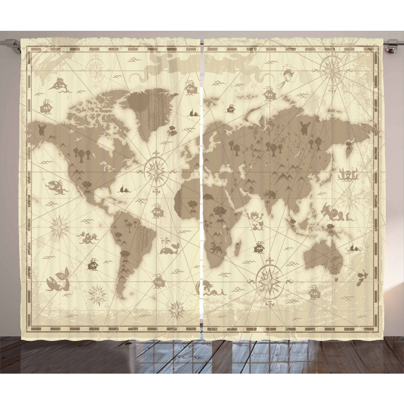 Aged World Monsters Compass Curtain